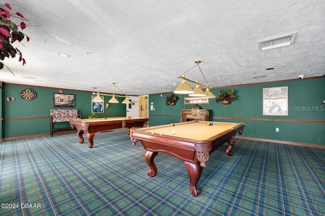 rec room featuring a textured ceiling and billiards