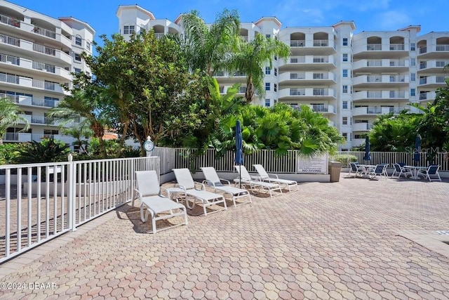 view of community featuring a patio