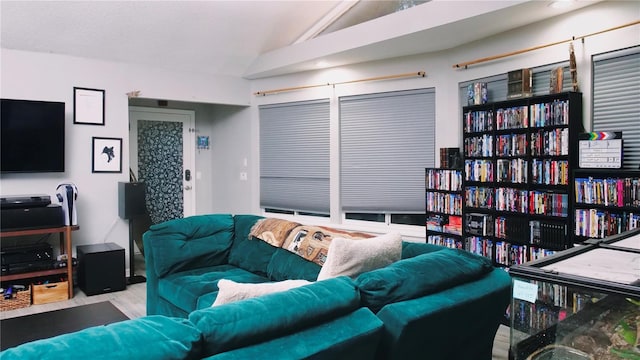 living room with lofted ceiling