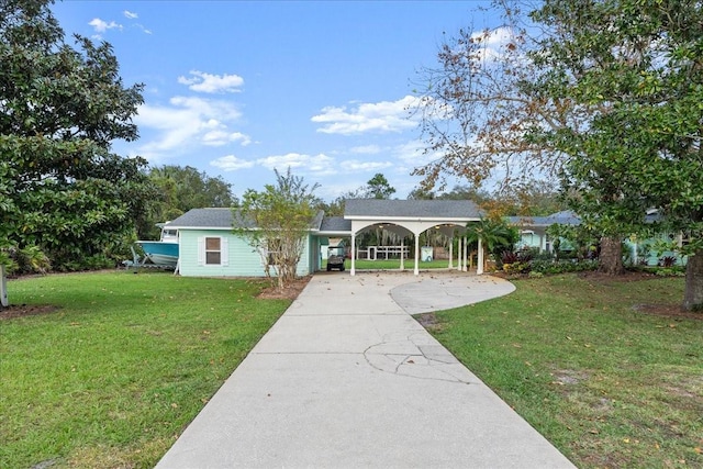 ranch-style home with a front lawn