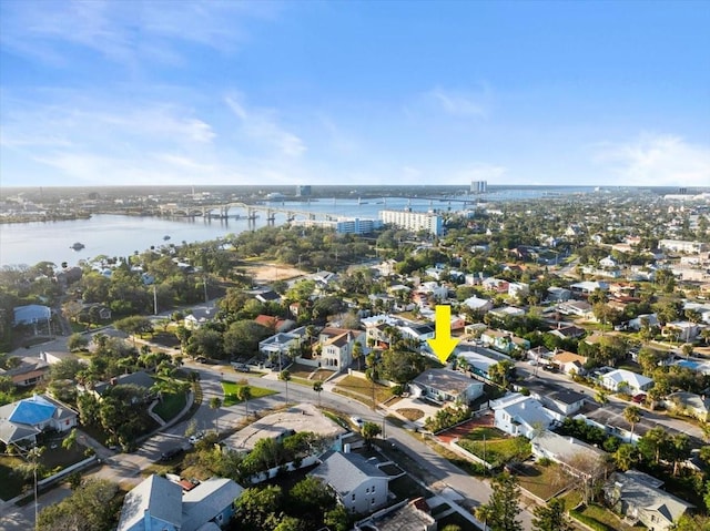 aerial view featuring a water view