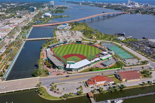 aerial view with a water view