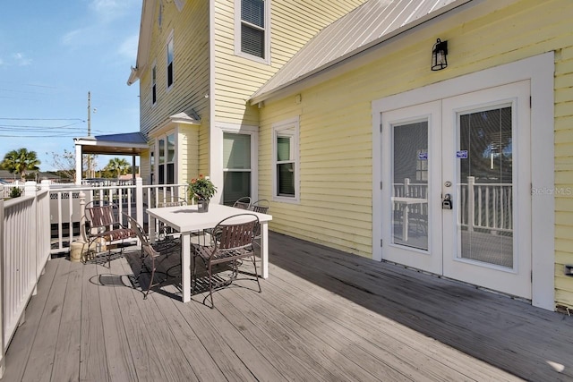 wooden terrace with french doors