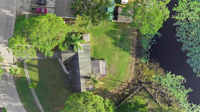 bird's eye view featuring a water view