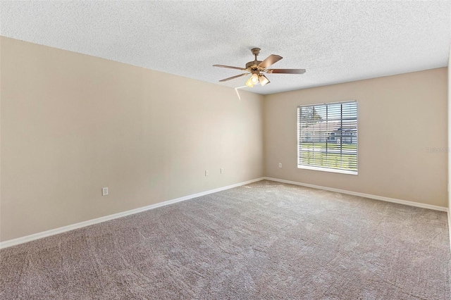 unfurnished room with carpet, a textured ceiling, and ceiling fan