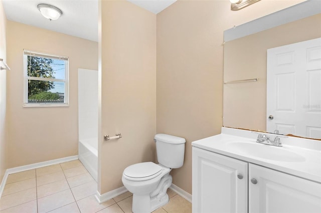 full bathroom featuring tile patterned floors, vanity, shower / bathtub combination, and toilet