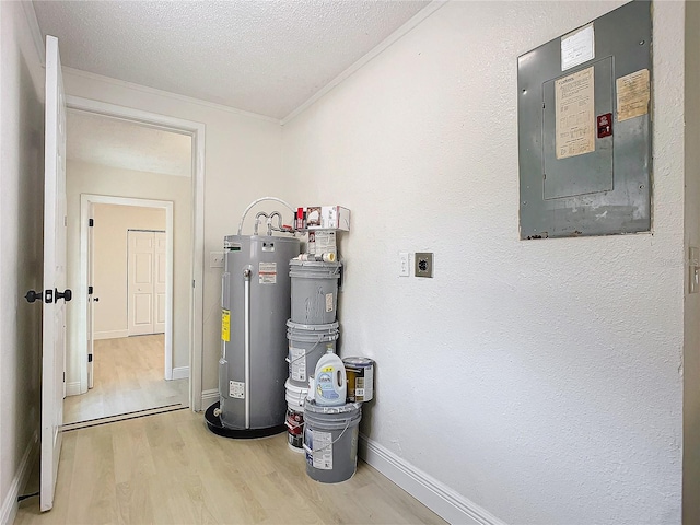 utility room featuring electric panel and water heater