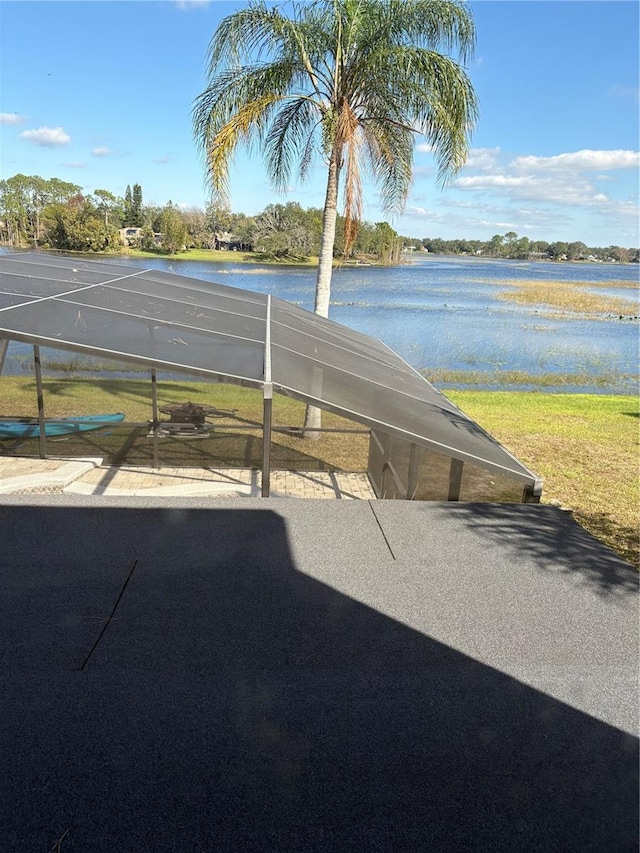 exterior space featuring a water view