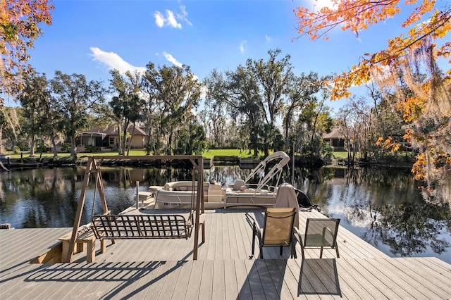 dock area with a water view