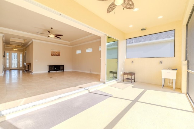 interior space featuring ceiling fan