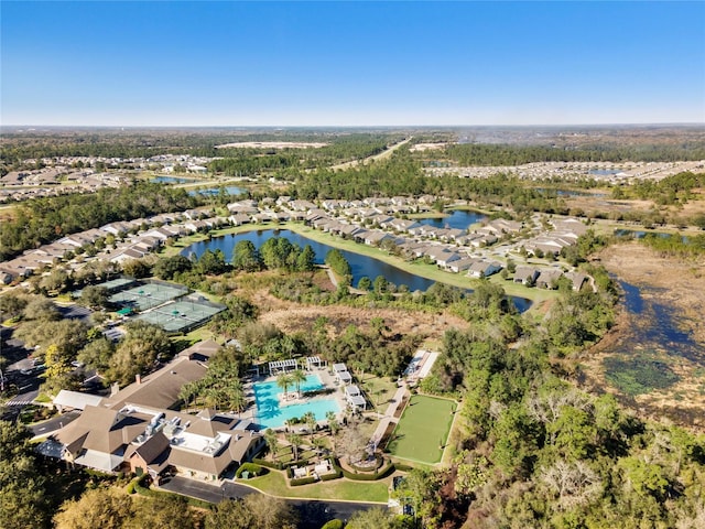 aerial view featuring a water view