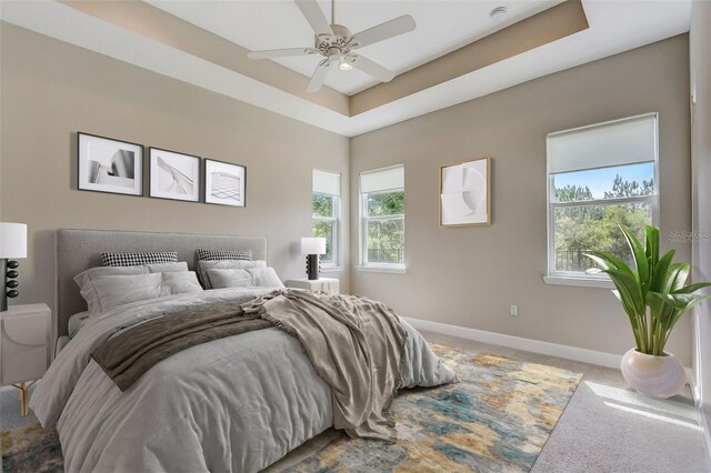 430 Cypress Hills Way, Deland, FL 32724 - bedroom with baseboards, multiple windows, carpet floors, and a raised ceiling