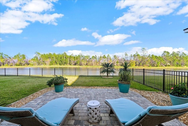 view of patio / terrace featuring a water view