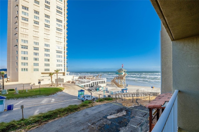 view of water feature with a view of the beach