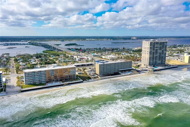 aerial view featuring a beach view and a water view