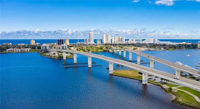 aerial view with a water view