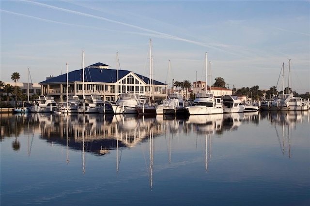 property view of water with a boat dock