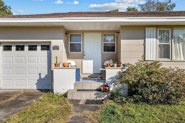 property entrance featuring a garage