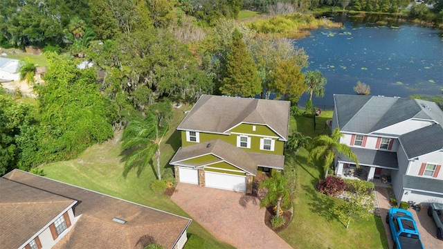 bird's eye view featuring a water view