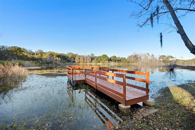 view of dock with a water view