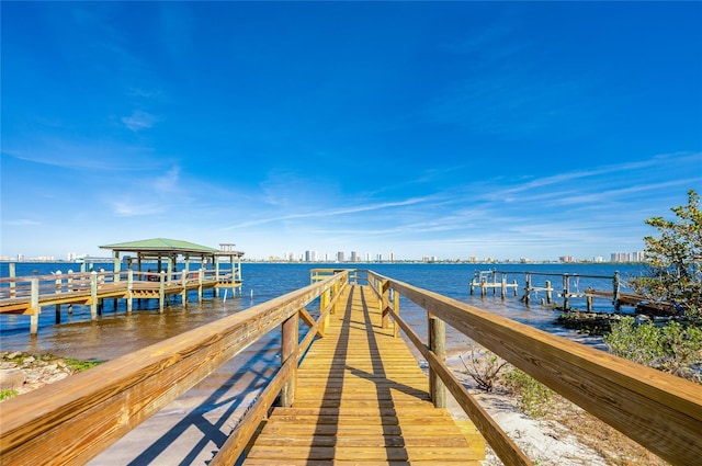 view of dock featuring a water view