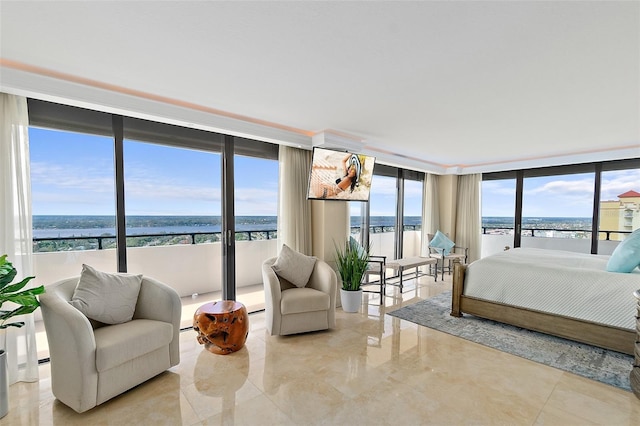 bedroom with a water view