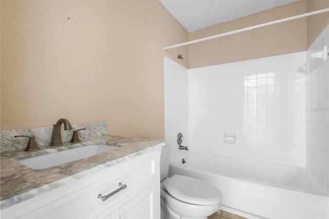 full bathroom featuring  shower combination, vanity, and toilet