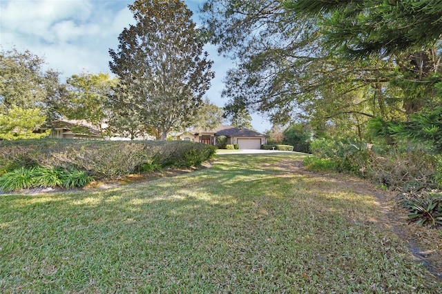 view of yard featuring a garage