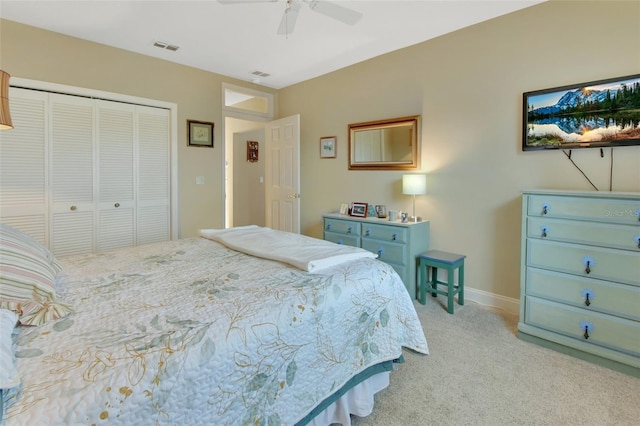 376 Hampton Hills Ct, Debary, FL 32713 - bedroom featuring light colored carpet, a closet, baseboards, and a ceiling fan