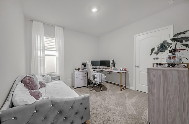 home office with light colored carpet