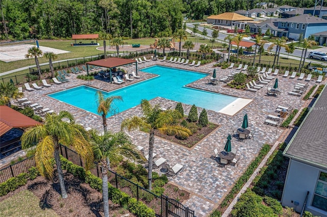 view of swimming pool featuring a patio area