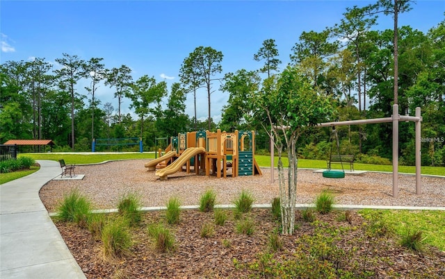 view of play area with a yard