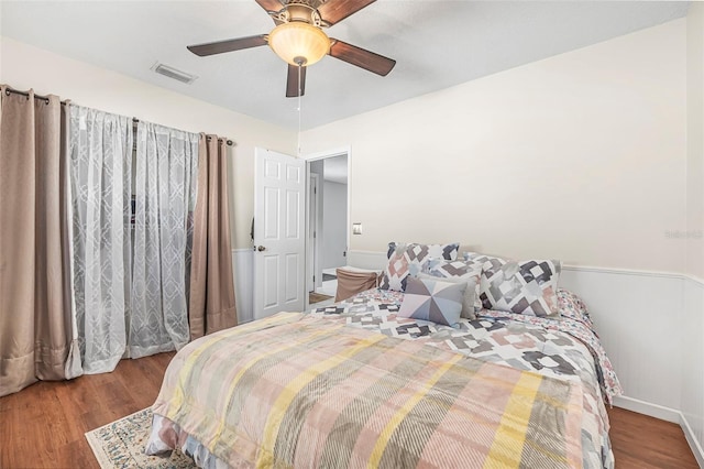 bedroom featuring ceiling fan and light hardwood / wood-style floors