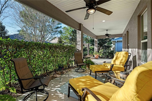 view of patio / terrace featuring outdoor lounge area and ceiling fan