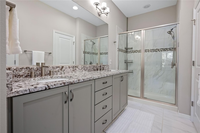 bathroom featuring vanity and walk in shower