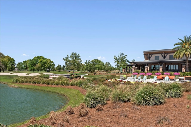 view of home's community with a water view