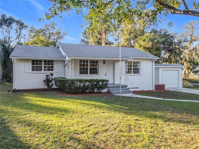 ranch-style house with a front lawn and a garage