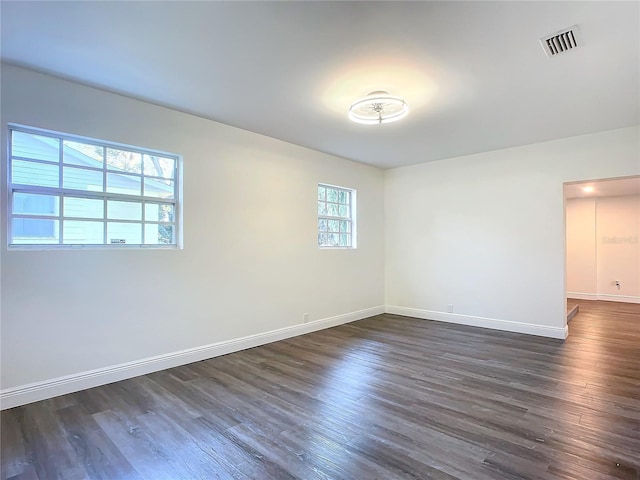 spare room featuring dark hardwood / wood-style floors and a healthy amount of sunlight