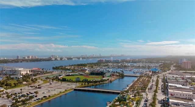 aerial view featuring a water view