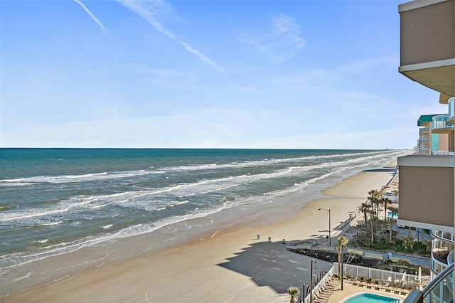 view of water feature featuring a beach view