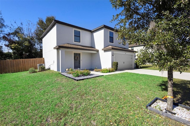 view of front facade featuring a front yard and a garage