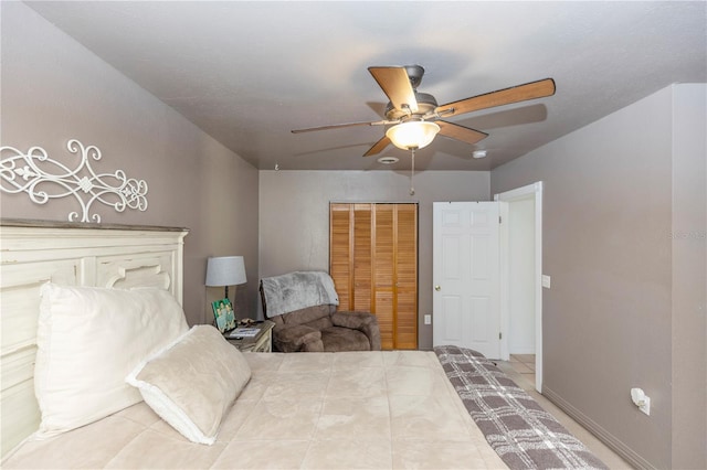 bedroom with a closet and ceiling fan