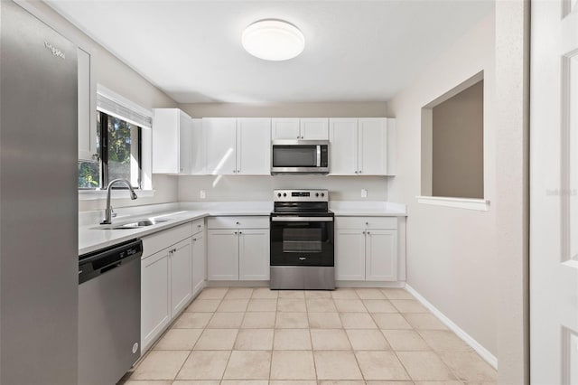 kitchen with white cabinets, appliances with stainless steel finishes, and sink