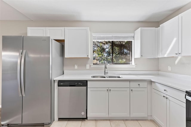 kitchen featuring sink, stainless steel appliances, and white cabinetry