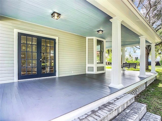 view of patio with a porch and french doors