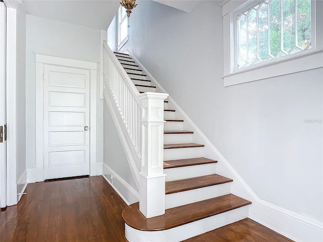 stairway featuring hardwood / wood-style floors