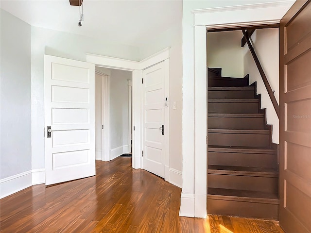 staircase featuring wood-type flooring