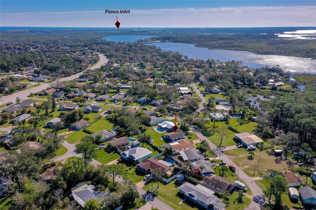 aerial view featuring a water view