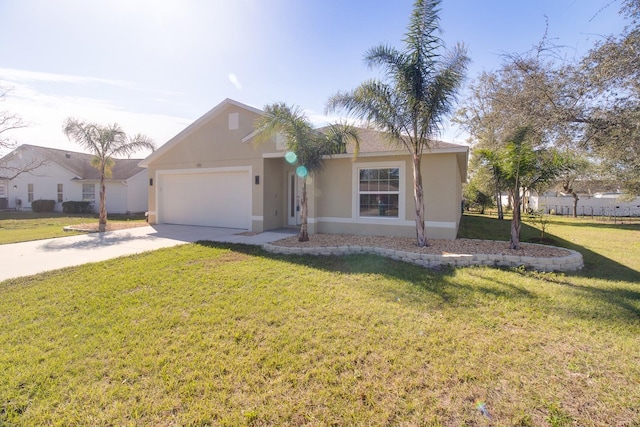 view of front of home with a garage and a front lawn