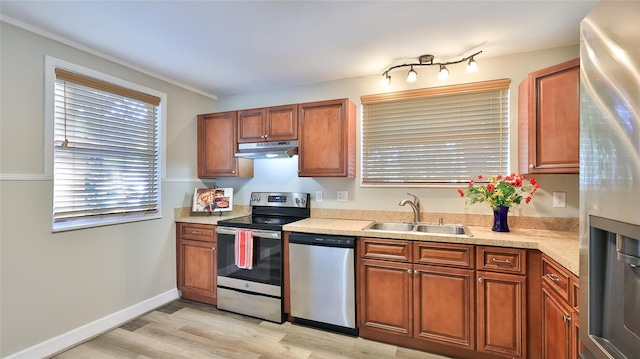 kitchen featuring light hardwood / wood-style floors, sink, and stainless steel appliances